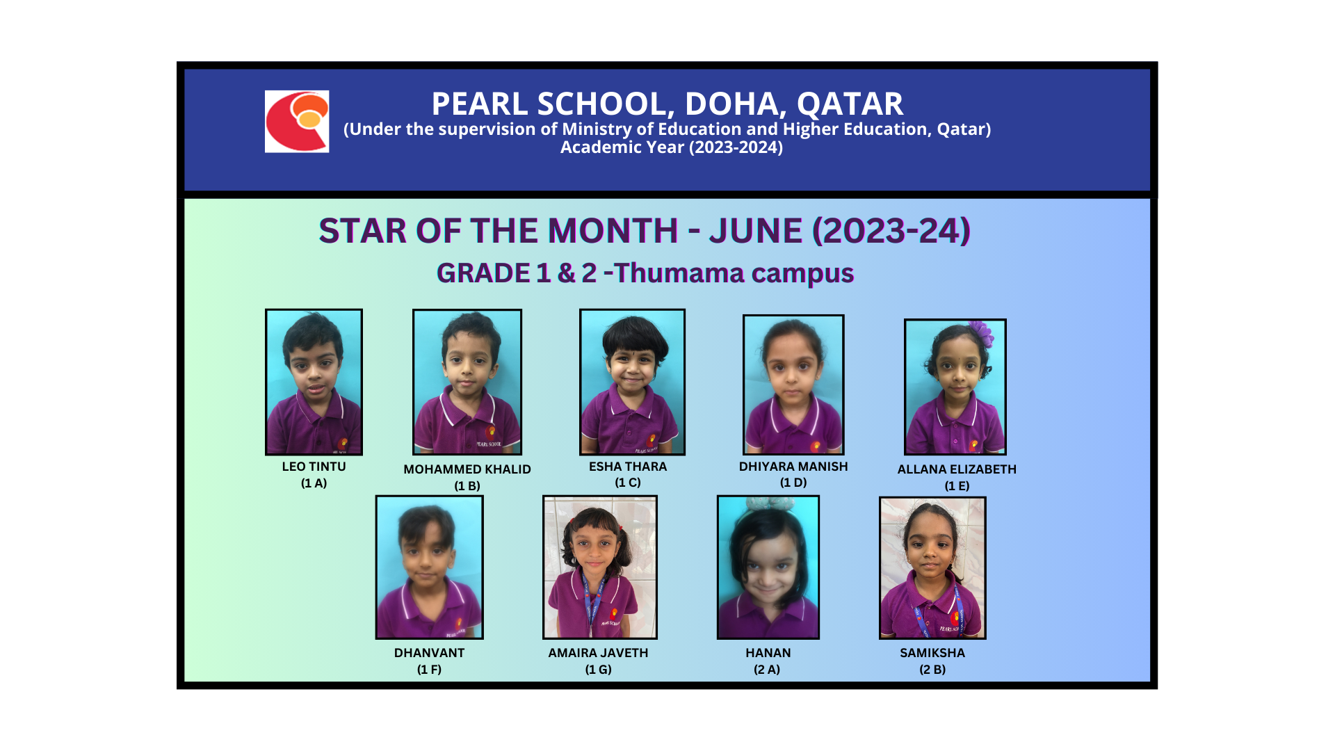 Grade 1 & 2 Star of the Month June(Thumama Campus 202324) Podar