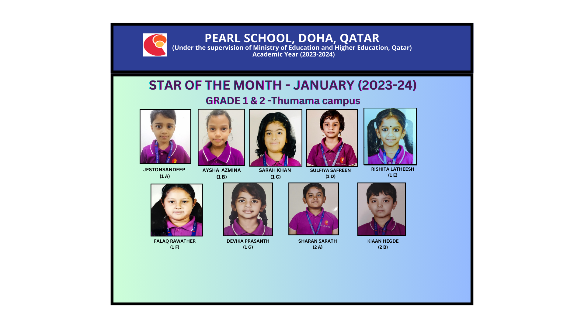 Star Student of the Month January Class 1 & 2 (Thumama 202324