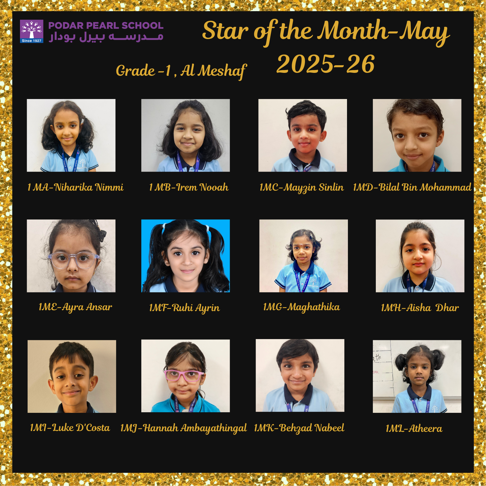 Class 1 & 2: Star Student of the Month (May-Meshaf 2025-26) - Podar ...
