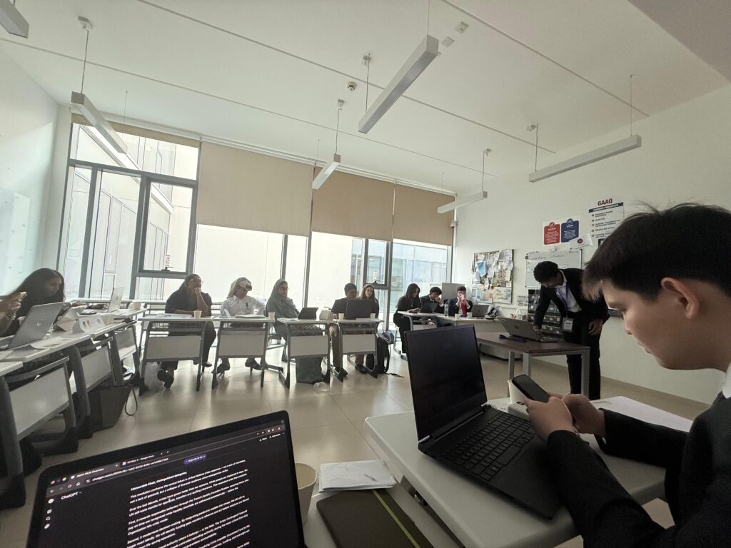 Delegates discussing global issues at GAAQMUN