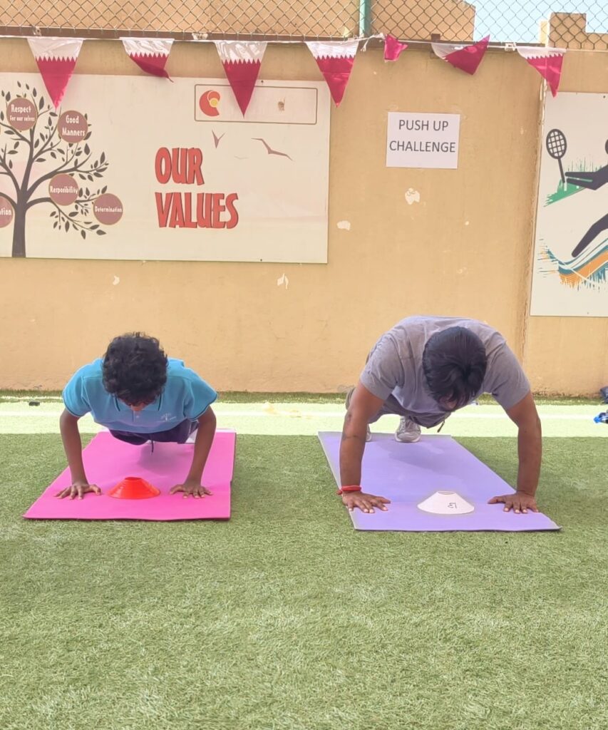 Parents joining health and wellness activities at Pearl School Qatar National Sports Day 2026