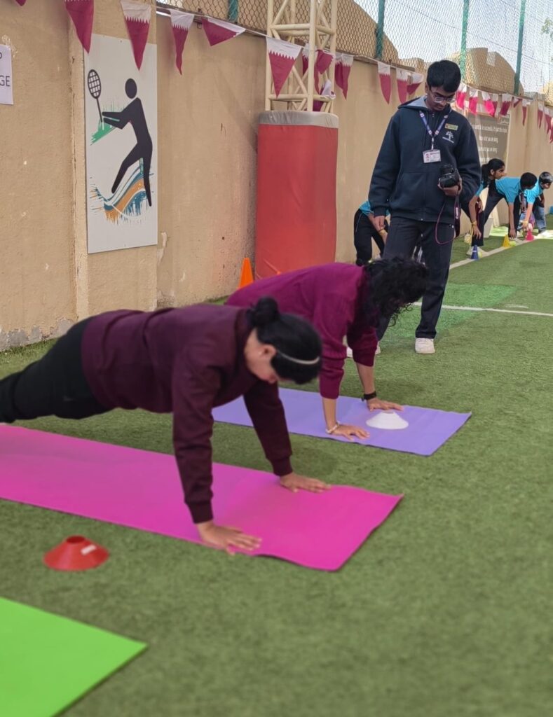 Parents joining health and wellness activities at Pearl School Qatar National Sports Day 2026