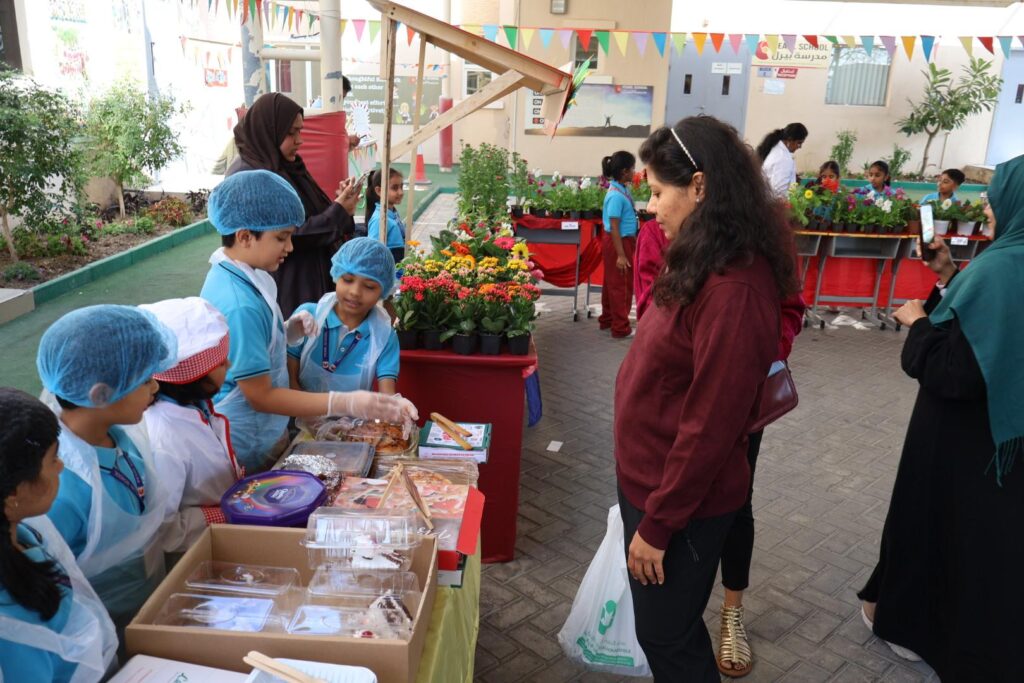 school transformed into a lively marketplace