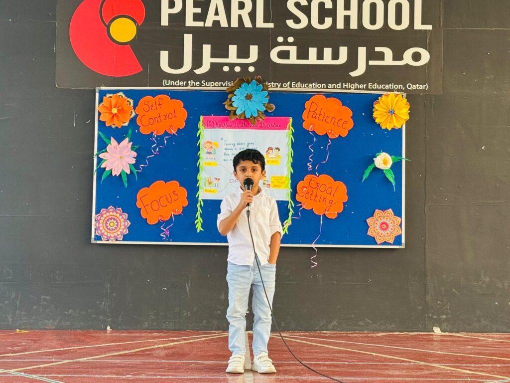 Morning assembly presentation on Self-Discipline by Grade 1 students at Pearl School