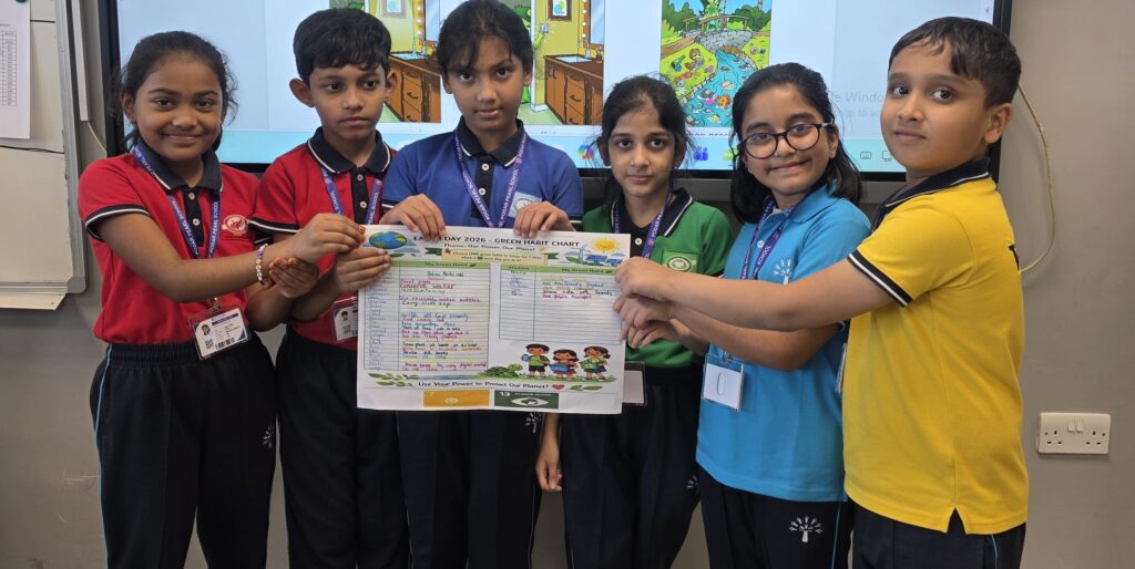 Earth Day Activity students creating green habit chart at school