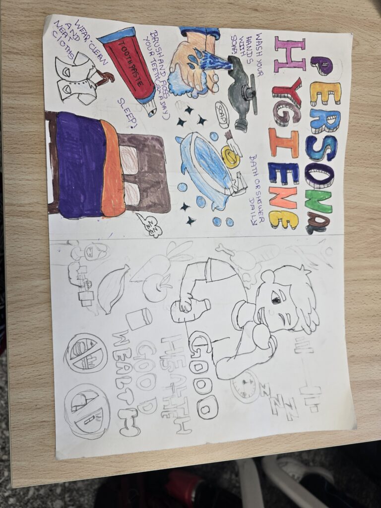 Student artwork highlighting hygiene and healthy habits at World Health Day Poster Making Competition