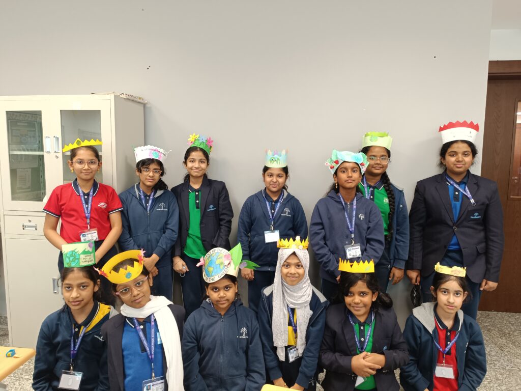 Activity on Earth Day Celebration students making eco-friendly crowns