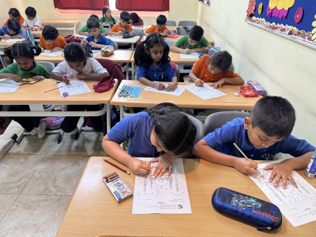 Eid Celebration Activity with primary students doing colouring in classroom
