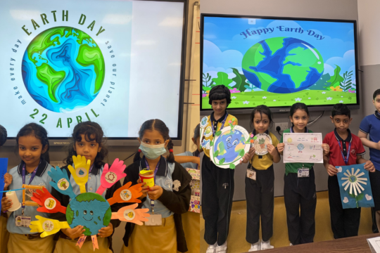 Earth Day Activity by grade 1-2 students presenting Best Out of Waste projects