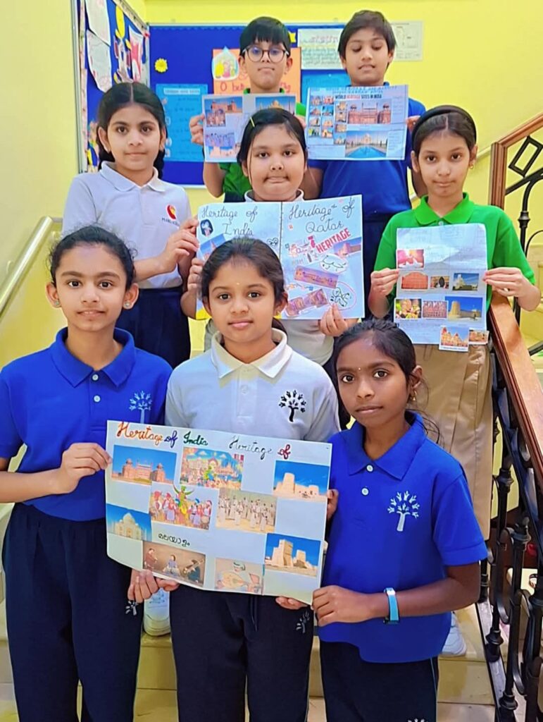 Creative collage making by students during World Heritage Day celebration at Pearl School, Al Dafna Campus