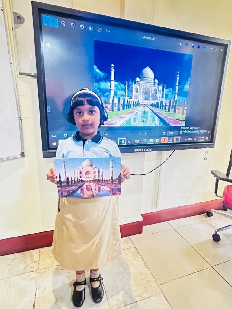 Children engaged in word search activity on World Heritage Day at Pearl School, Al Dafna Campus