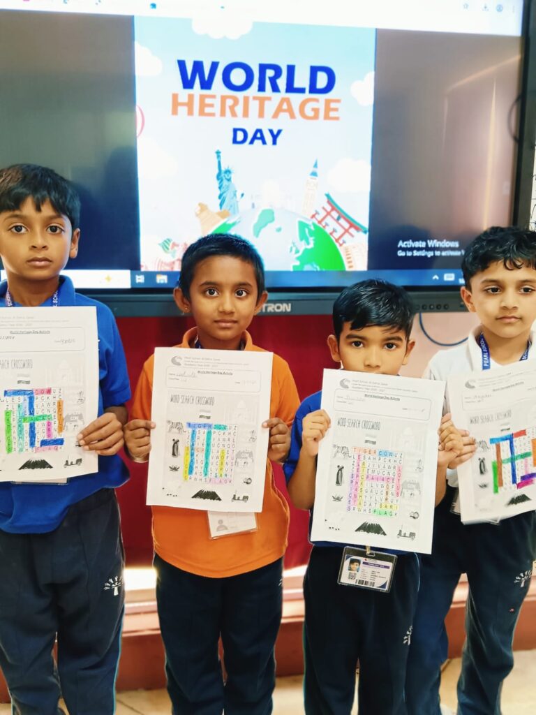 Students learning about India and Qatar heritage at Pearl School, Al Dafna Campus World Heritage Day