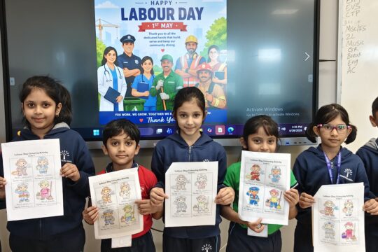 Labour Day activity by Grade 3–5 students learning about community helpers